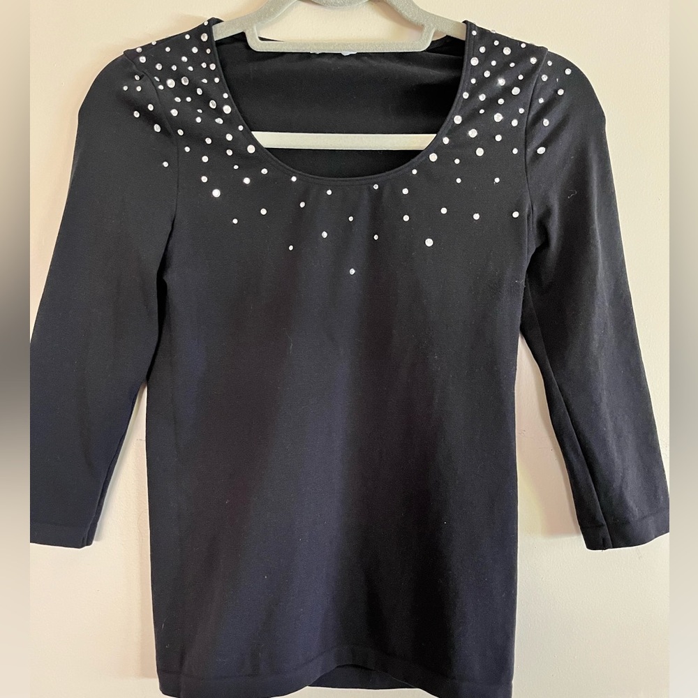 Wolford , 3/4 sleeve , size S . Black with stones in the front . Excellent condi